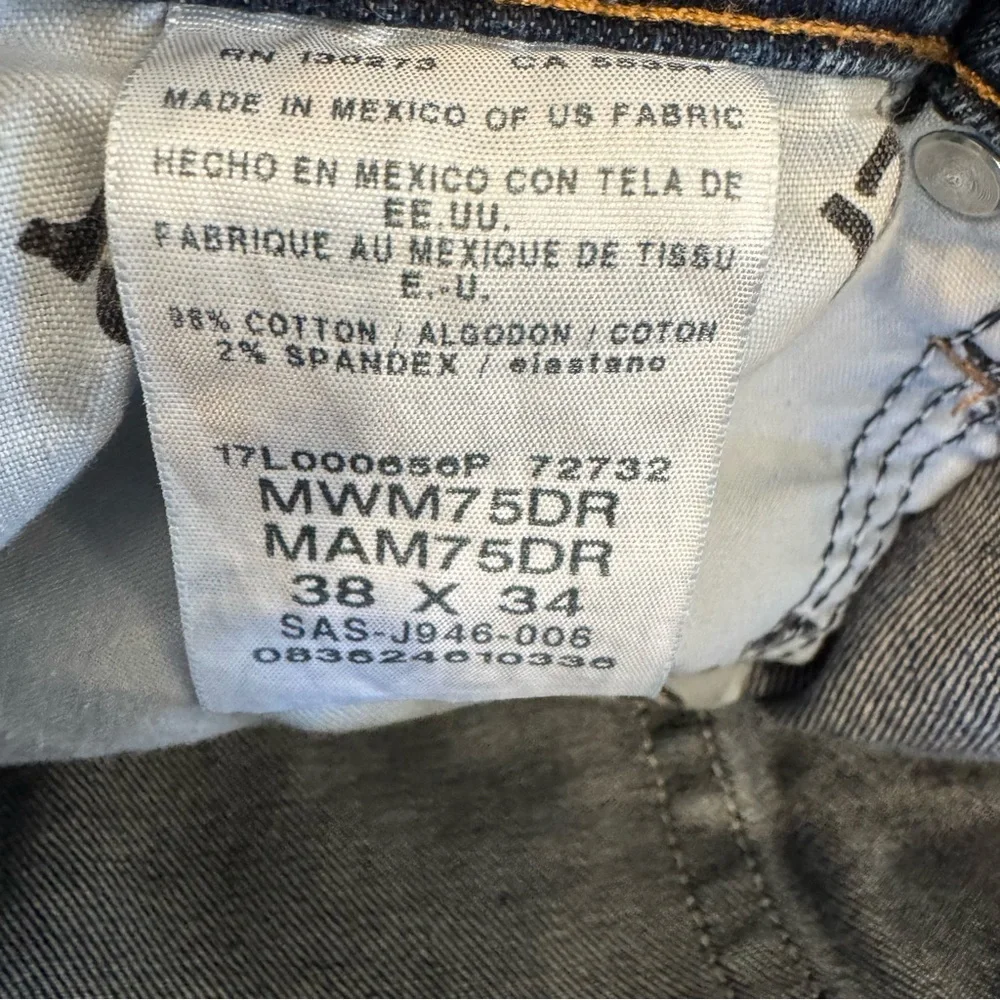 Wrangler Men's Blue Denim Jeans Straight Regular Fit Cotton Button Zip 38X34